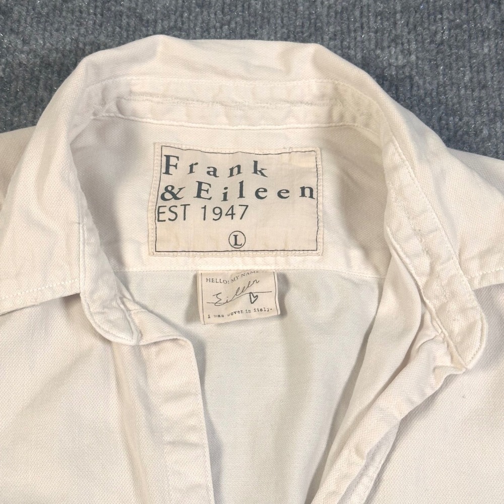 Frank & Eileen Eileen Off White Cotton Twill Raw Hem Button Up Shirt Large - Picture 2 of 6